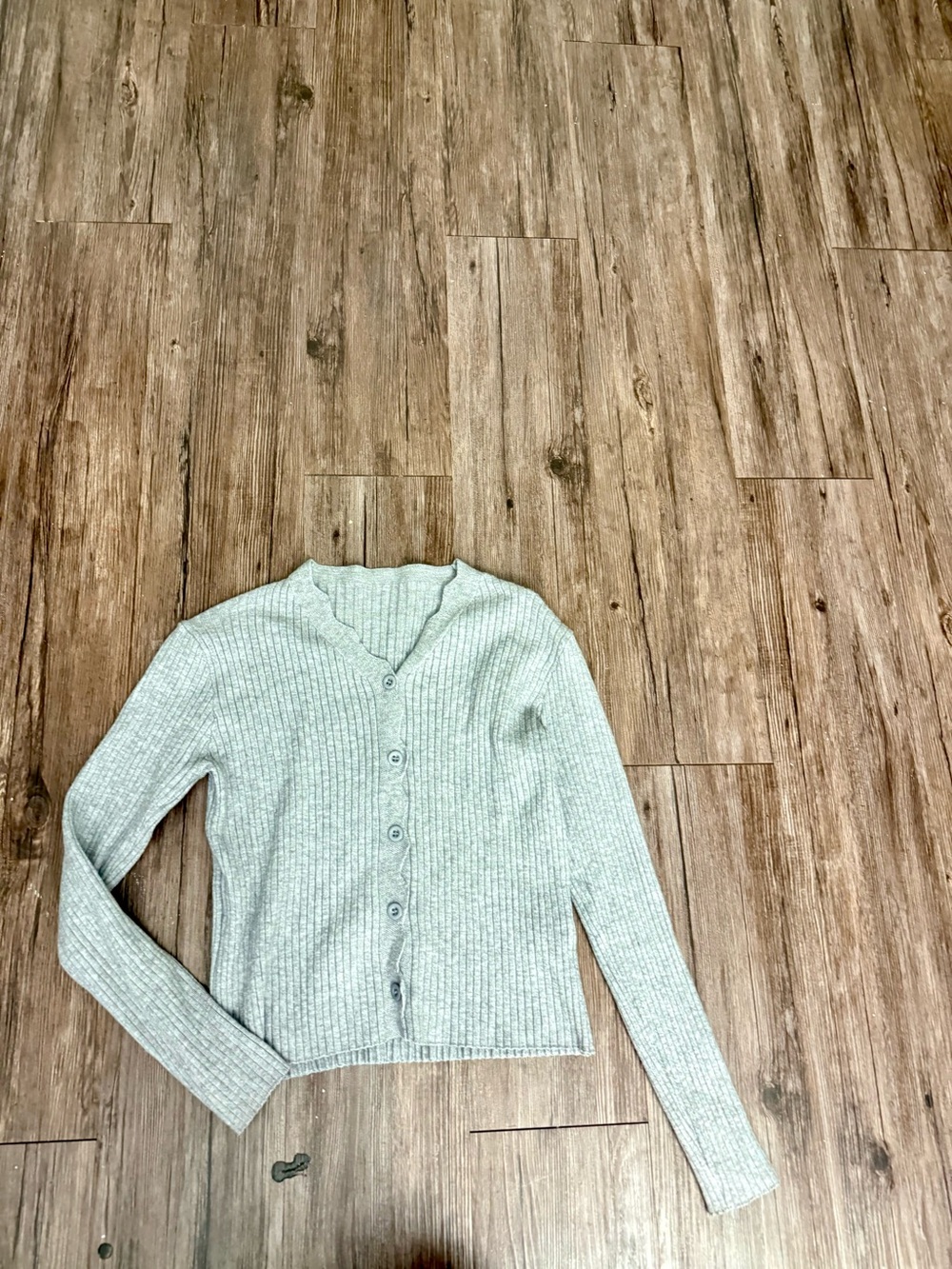 Dazy Gray Ribbed Button-Up Women's Sweater Cardigan Scalloped Trim Size XSmall